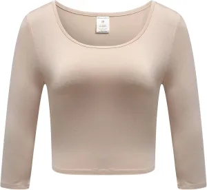 OThread & Co. Women's Crop Tops Basic Stretchy Scoop Neck 3/4 Sleeve T-Shirt