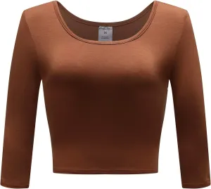 OThread & Co. Women's Crop Tops Basic Stretchy Scoop Neck 3/4 Sleeve T-Shirt