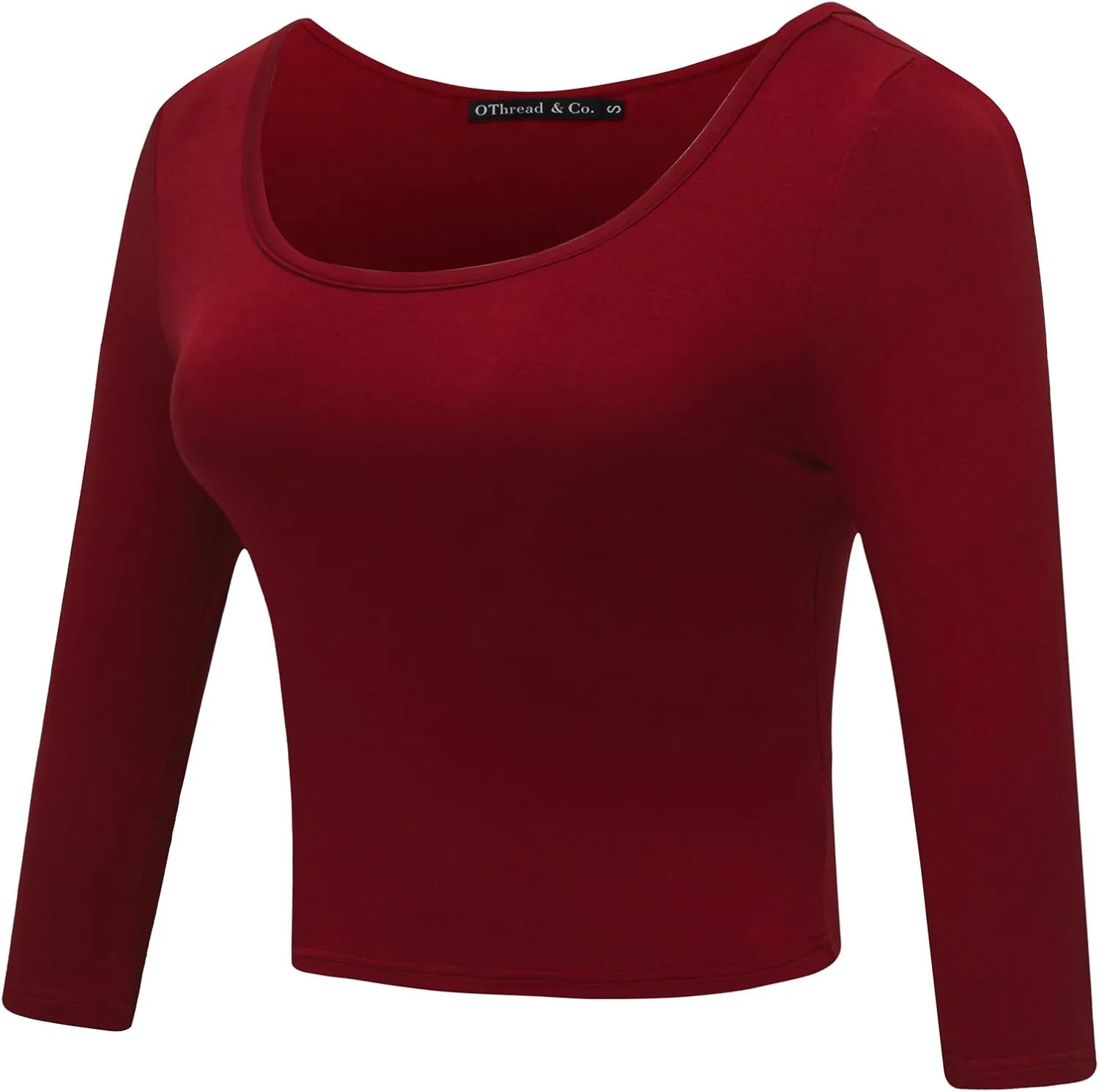 OThread & Co. Women's Crop Tops Basic Stretchy Scoop Neck 3/4 Sleeve T-Shirt