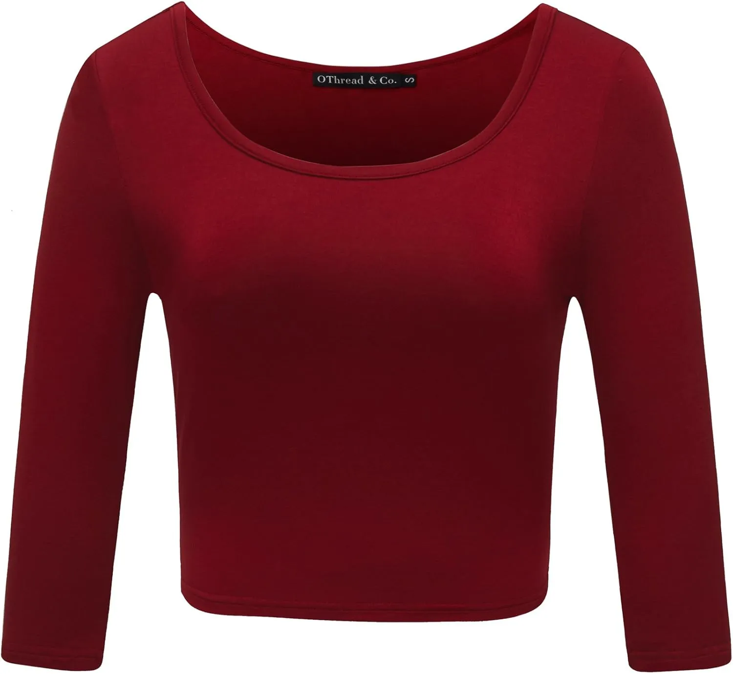 OThread & Co. Women's Crop Tops Basic Stretchy Scoop Neck 3/4 Sleeve T-Shirt