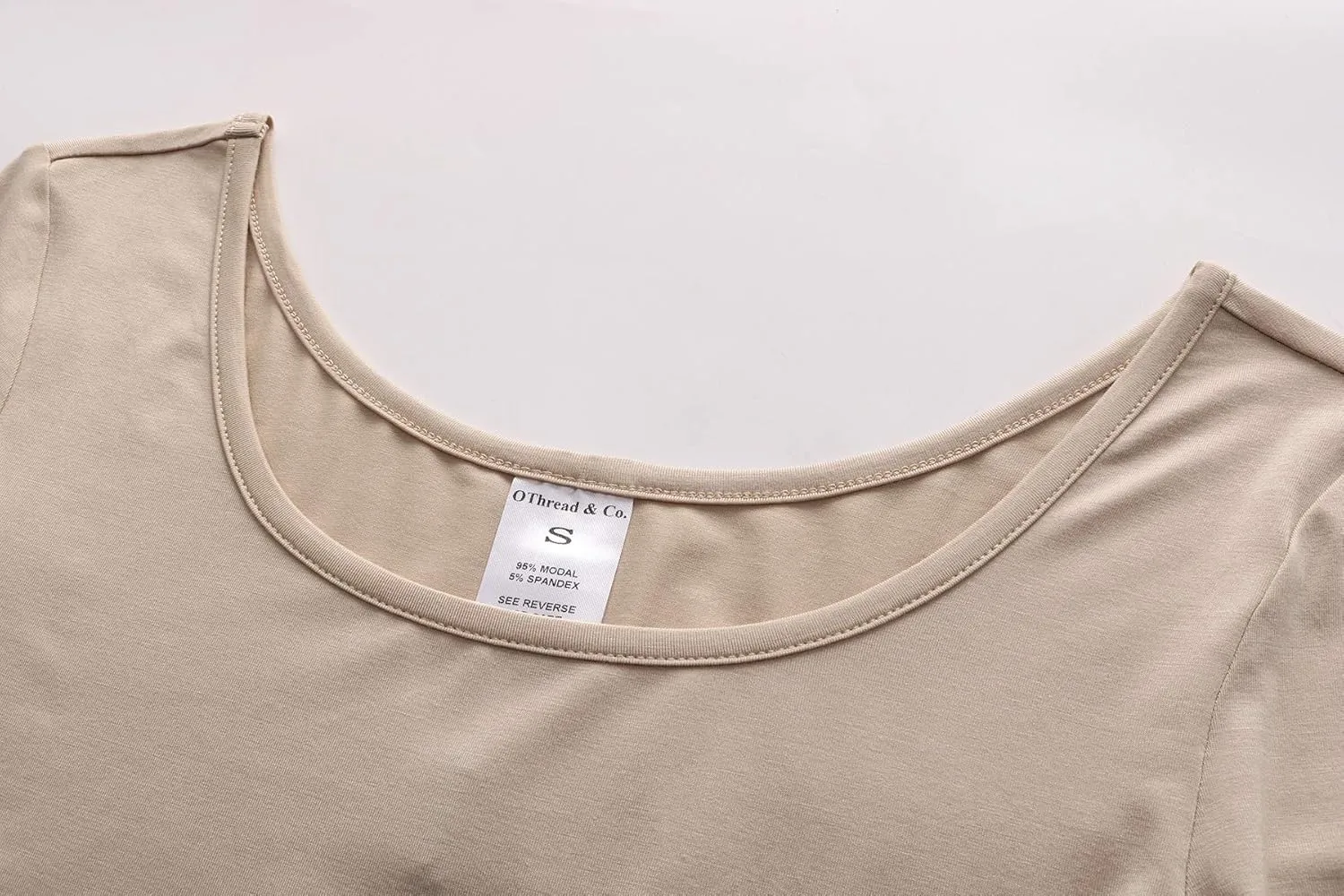 OThread & Co. Women's Crop Tops Basic Stretchy Scoop Neck 3/4 Sleeve T-Shirt