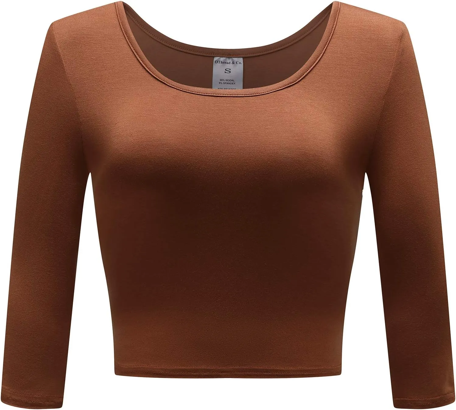 OThread & Co. Women's Crop Tops Basic Stretchy Scoop Neck 3/4 Sleeve T-Shirt