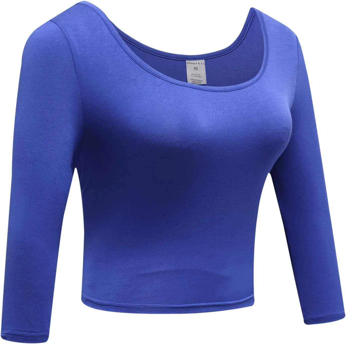 OThread & Co. Women's Crop Tops Basic Stretchy Scoop Neck 3/4 Sleeve T-Shirt