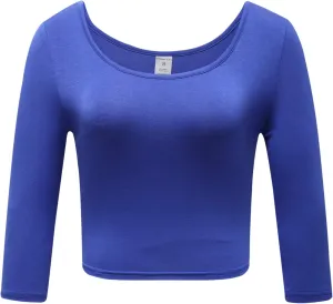 OThread & Co. Women's Crop Tops Basic Stretchy Scoop Neck 3/4 Sleeve T-Shirt