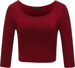 OThread & Co. Women's Crop Tops Basic Stretchy Scoop Neck 3/4 Sleeve T-Shirt