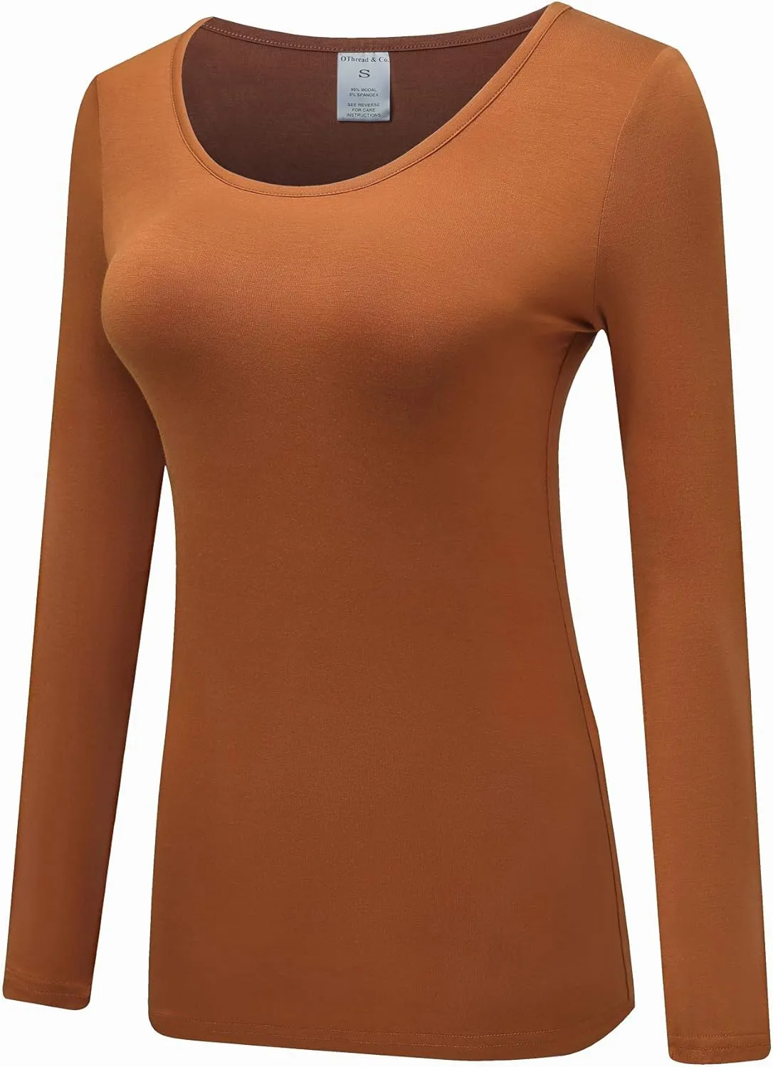 OThread & Co. Women's Long Sleeve T-Shirt Scoop Neck Basic Layer Stretchy Shirts
