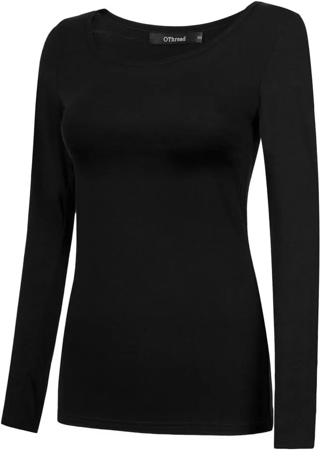 OThread & Co. Women's Long Sleeve T-Shirt Scoop Neck Basic Layer Stretchy Shirts