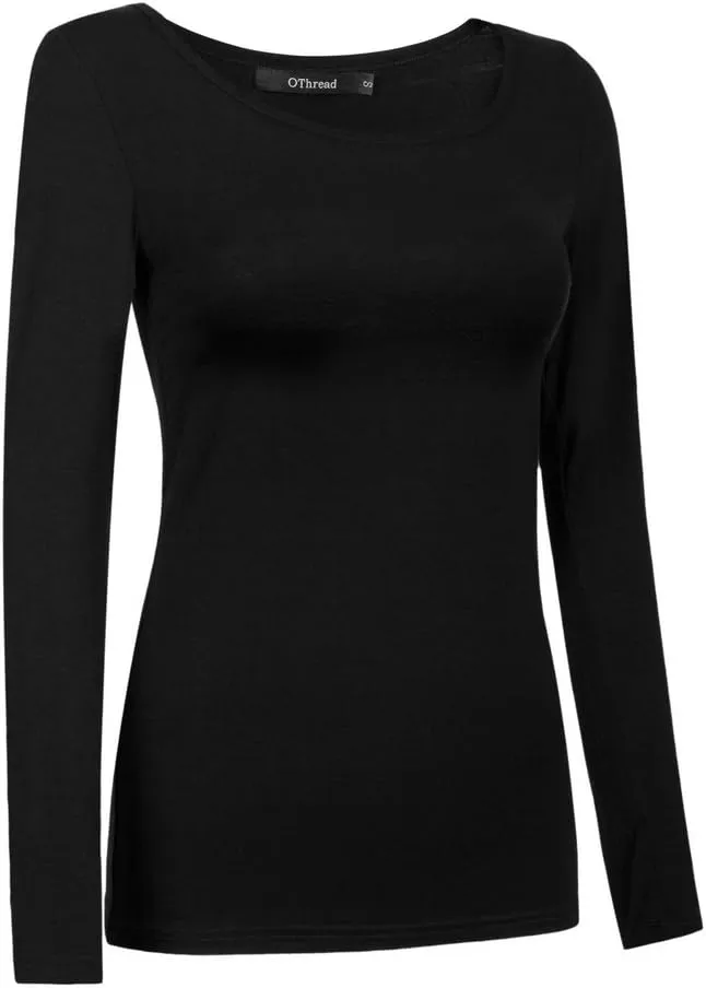 OThread & Co. Women's Long Sleeve T-Shirt Scoop Neck Basic Layer Stretchy Shirts