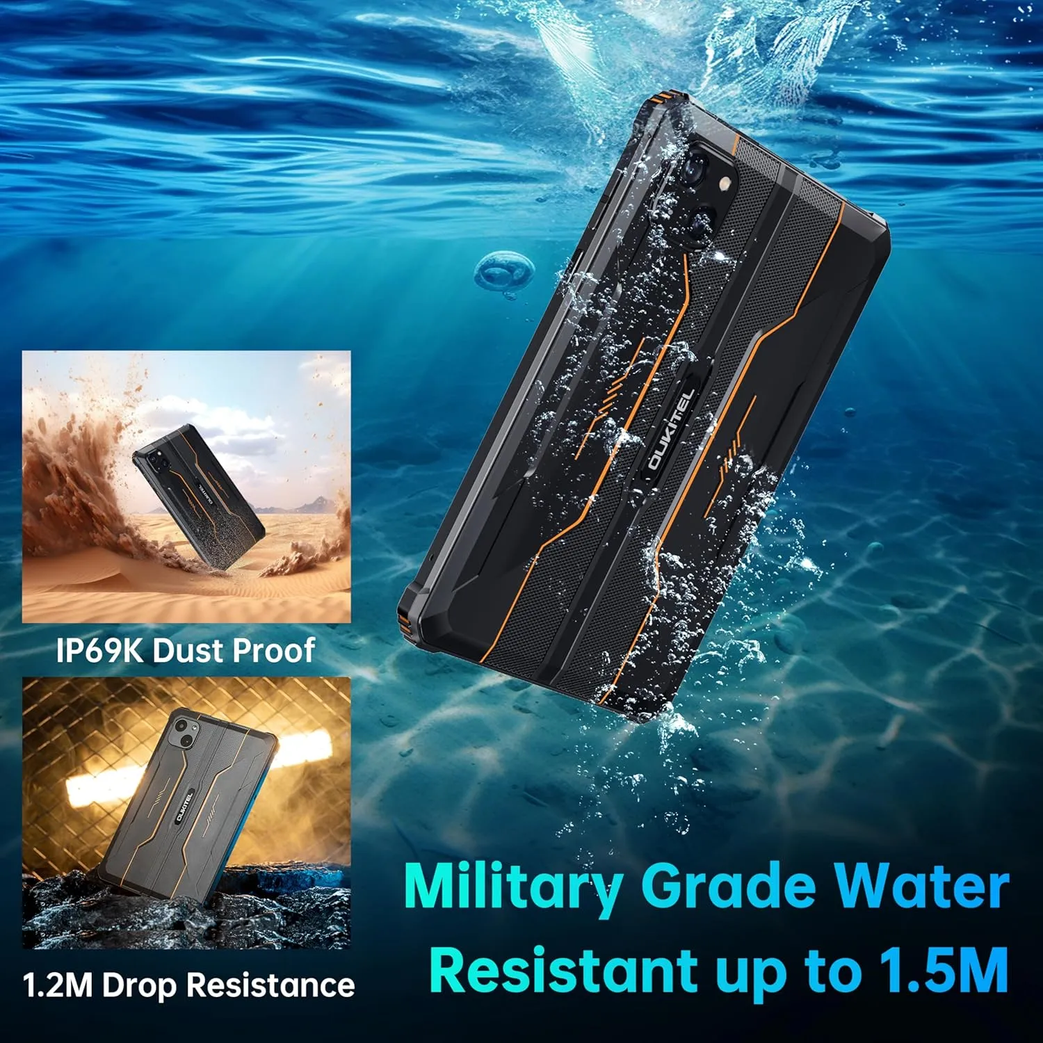 OUKITEL RT3 Pro Rugged Tablet - 16GB 128GB 1TB Expandable Industrial Android 14 Tablet, 8 Inch HD Display, 5150mAh Battery Tablets PC, 16 8MP Camera,4G Dual SIM/5G WiFi/Face ID/90dB Speaker/NFC, Black