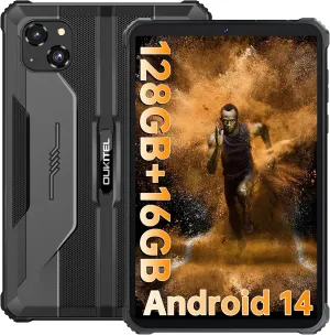 OUKITEL RT3 Pro Rugged Tablet - 16GB 128GB 1TB Expandable Industrial Android 14 Tablet, 8 Inch HD Display, 5150mAh Battery Tablets PC, 16 8MP Camera,4G Dual SIM/5G WiFi/Face ID/90dB Speaker/NFC, Black