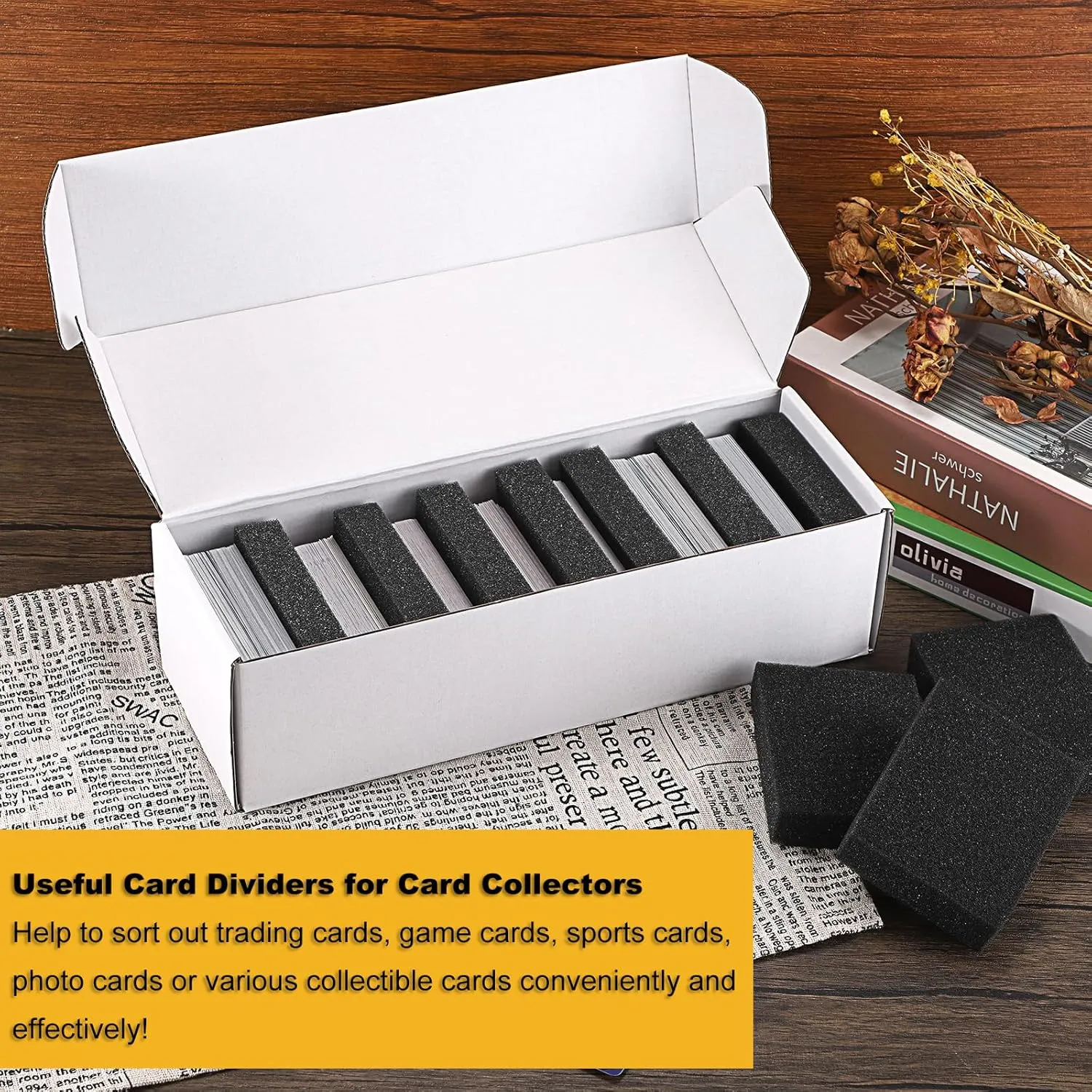 OwnMy 100PCS Sponge Card Dividers for Trading Card Storage Box, Foam Game Cards Divider Organizers, Shock-Absorbing Sponge Trading Cards Separators for Storage Boxes - Fill Extra Space