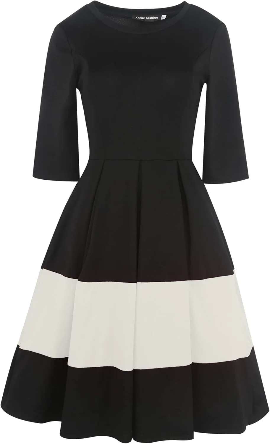 oxiuly Women's Vintage Half Sleeve O-Neck Contrast Casual Pockets Party Swing Dress OX253