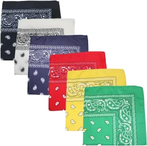 Pack of 6 X-Large Paisley Cotton Printed Bandana - 27 x 27 inches