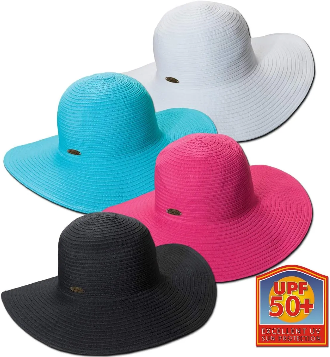 Panama Jack Women's Ribbon Floppy Packable Sun Hat, 4" Big Brim