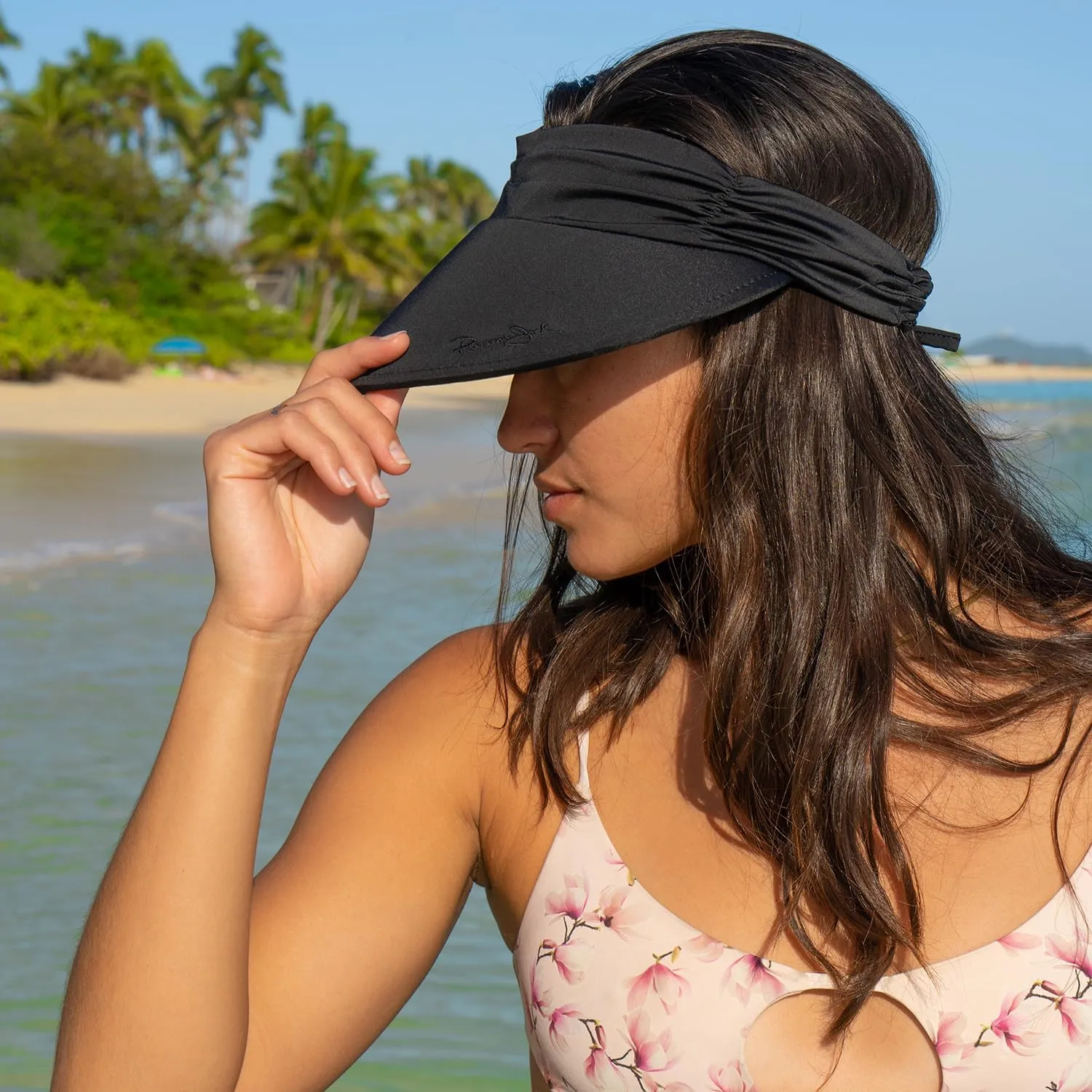 Panama Jack Women's Sun Visor Hat - Lightweight, Packable, Adjustable Tie, 4" Wide Floating Big Brim with Embroidered Logo