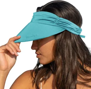 Panama Jack Women's Sun Visor Hat - Lightweight, Packable, Adjustable Tie, 4" Wide Floating Big Brim with Embroidered Logo