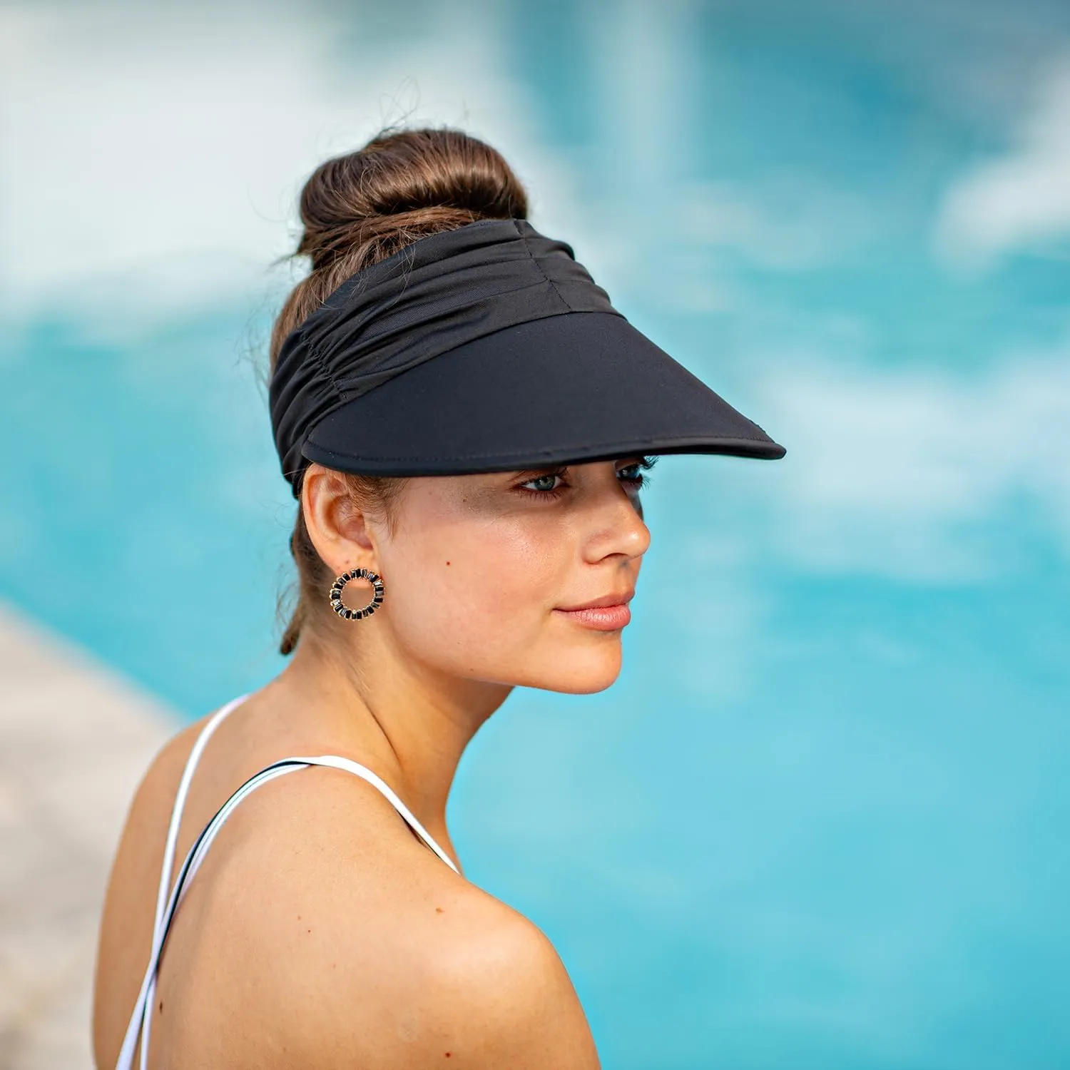Panama Jack Women's Sun Visor Hat - Lightweight, Packable, Adjustable Tie, 4" Wide Floating Big Brim with Embroidered Logo