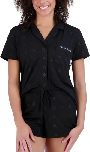 Paris Hilton Women's Short Sleeve Notch Collar and Drawstring Shorts Pajama Set