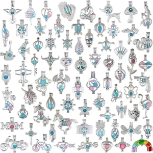 Pearl Cage Pendants for Jewelry Making Aromatherapy Essential Oil Diffuser Lockets DIY Necklace & Bracelet Charms Bulk Bead Cages for 7-8mm Pearls Gifts for Women (Rhodium Plated)