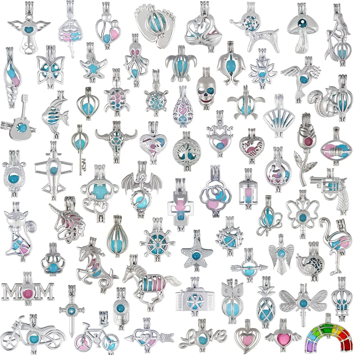 Pearl Cage Pendants for Jewelry Making Aromatherapy Essential Oil Diffuser Lockets DIY Necklace & Bracelet Charms Bulk Bead Cages for 7-8mm Pearls Gifts for Women (Rhodium Plated)
