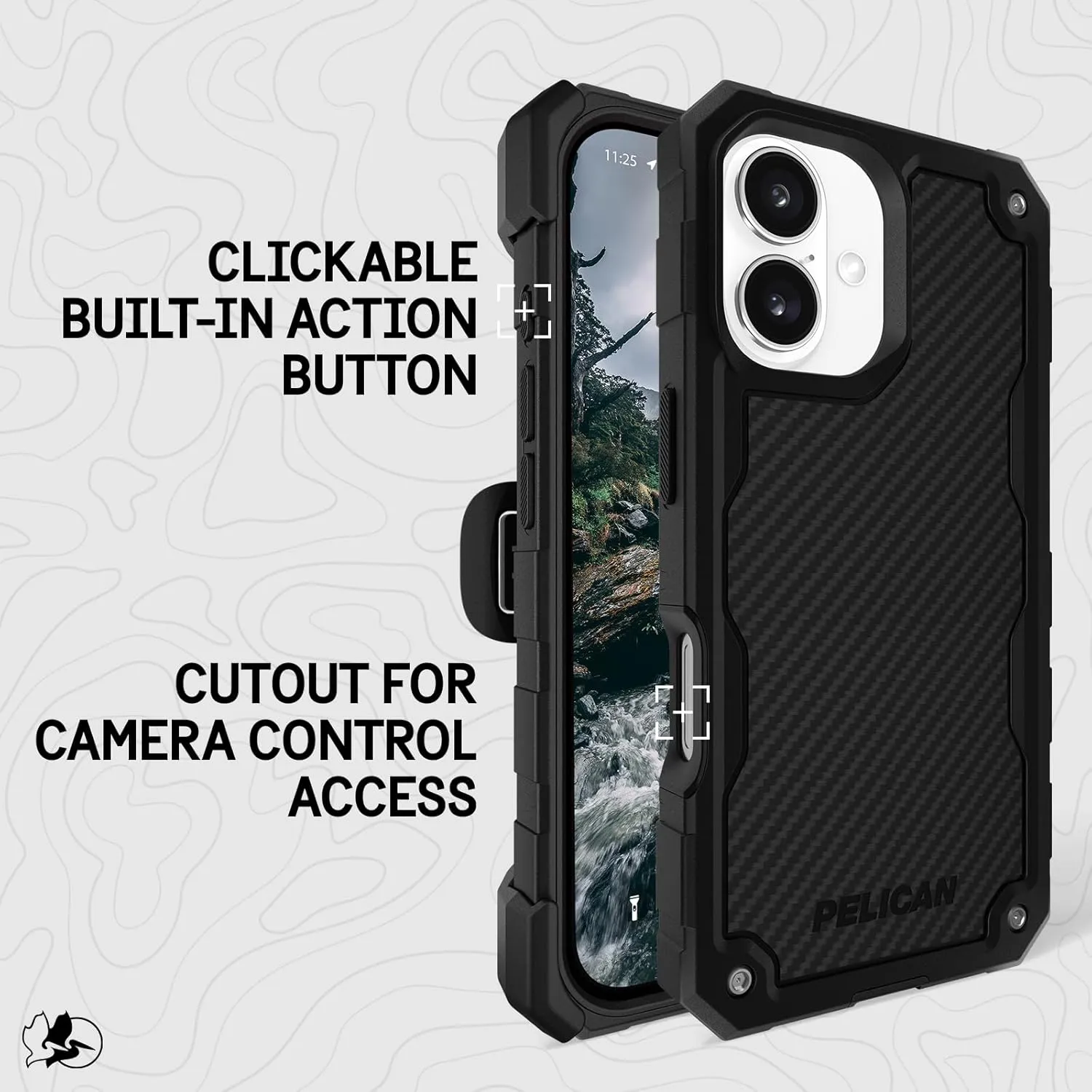Pelican Shield iPhone 16 Case [Compatible with MagSafe] Rugged Phone Case w/ 21ft Military-Grade Drop Protection - Heavy Duty Phone Cover w/Belt Clip Holster for iPhone 16 - Carbon