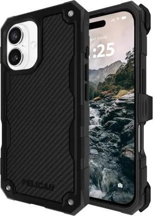 Pelican Shield iPhone 16 Case [Compatible with MagSafe] Rugged Phone Case w/ 21ft Military-Grade Drop Protection - Heavy Duty Phone Cover w/Belt Clip Holster for iPhone 16 - Carbon