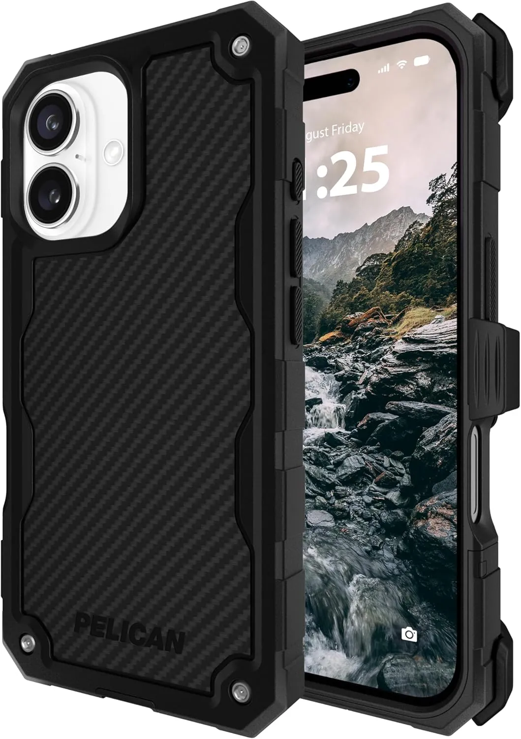 Pelican Shield iPhone 16 Case [Compatible with MagSafe] Rugged Phone Case w/ 21ft Military-Grade Drop Protection - Heavy Duty Phone Cover w/Belt Clip Holster for iPhone 16 - Carbon