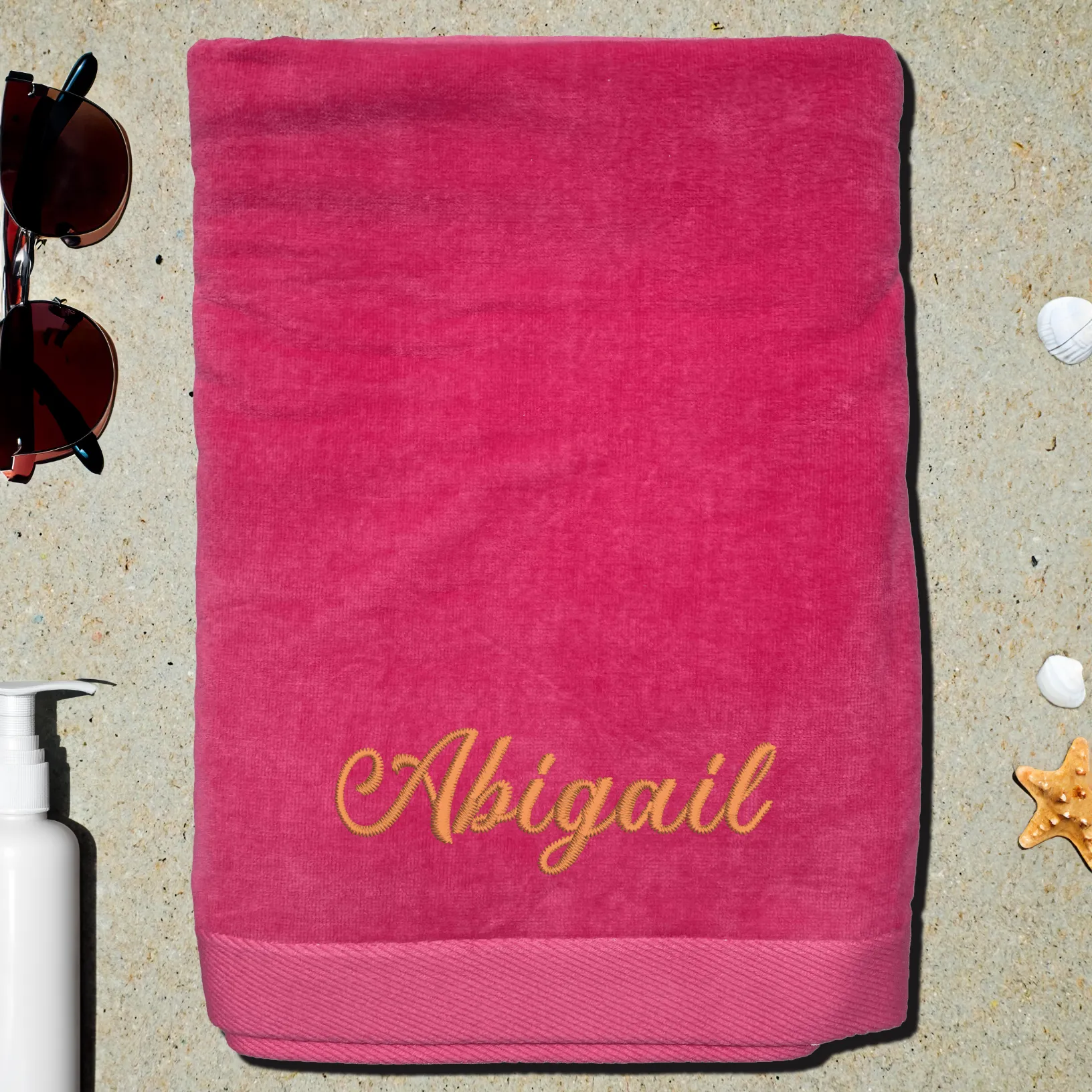 Personalized King Size Dobby Hem Velour Beach Towel Embroidered