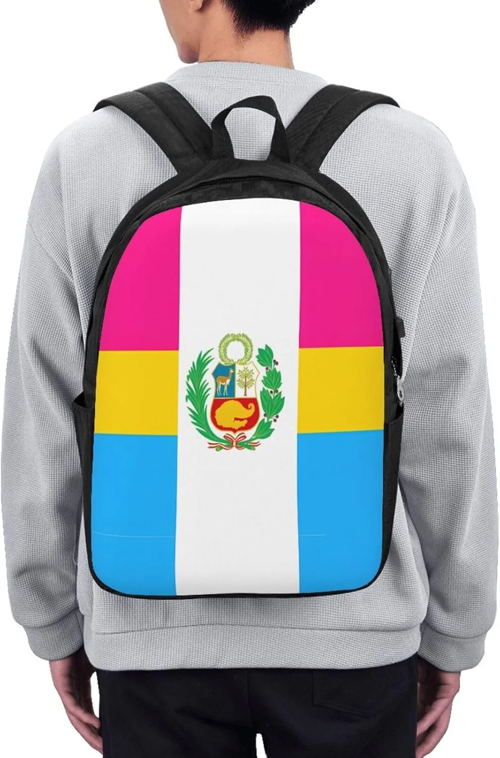 Peru Peruvian LGBT Rainbow Pride Flag Laptop Backpacks Travel Backpack Casual Business Daypack Sport Rucksack Computer Bag Fits up to 17 Inch Notebook with USB Port