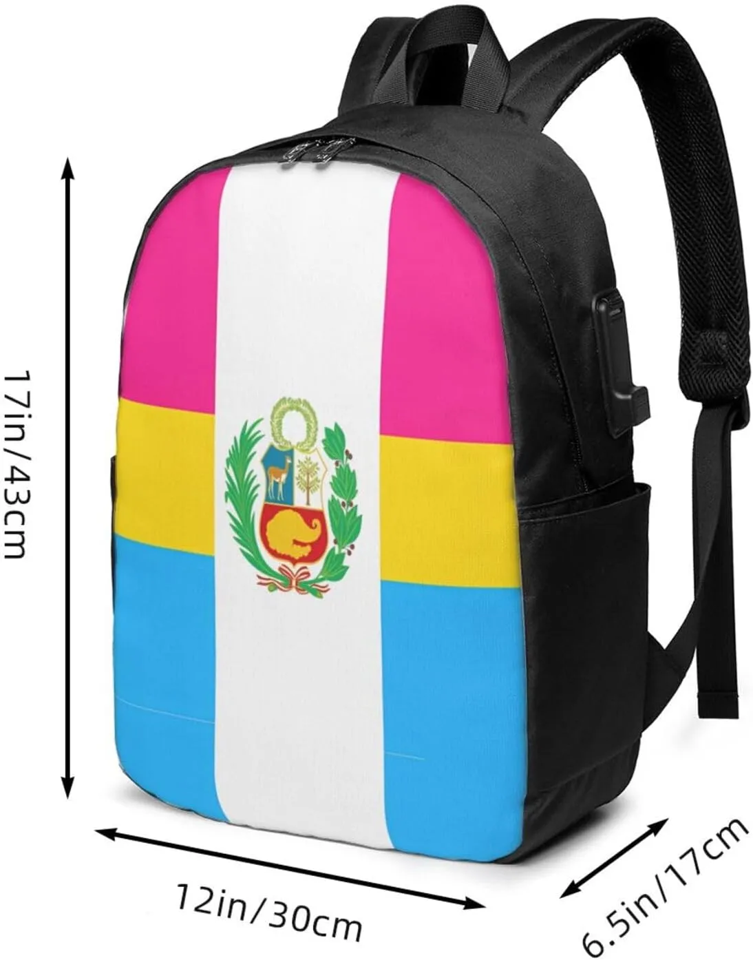 Peru Peruvian LGBT Rainbow Pride Flag Laptop Backpacks Travel Backpack Casual Business Daypack Sport Rucksack Computer Bag Fits up to 17 Inch Notebook with USB Port