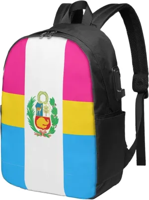 Peru Peruvian LGBT Rainbow Pride Flag Laptop Backpacks Travel Backpack Casual Business Daypack Sport Rucksack Computer Bag Fits up to 17 Inch Notebook with USB Port