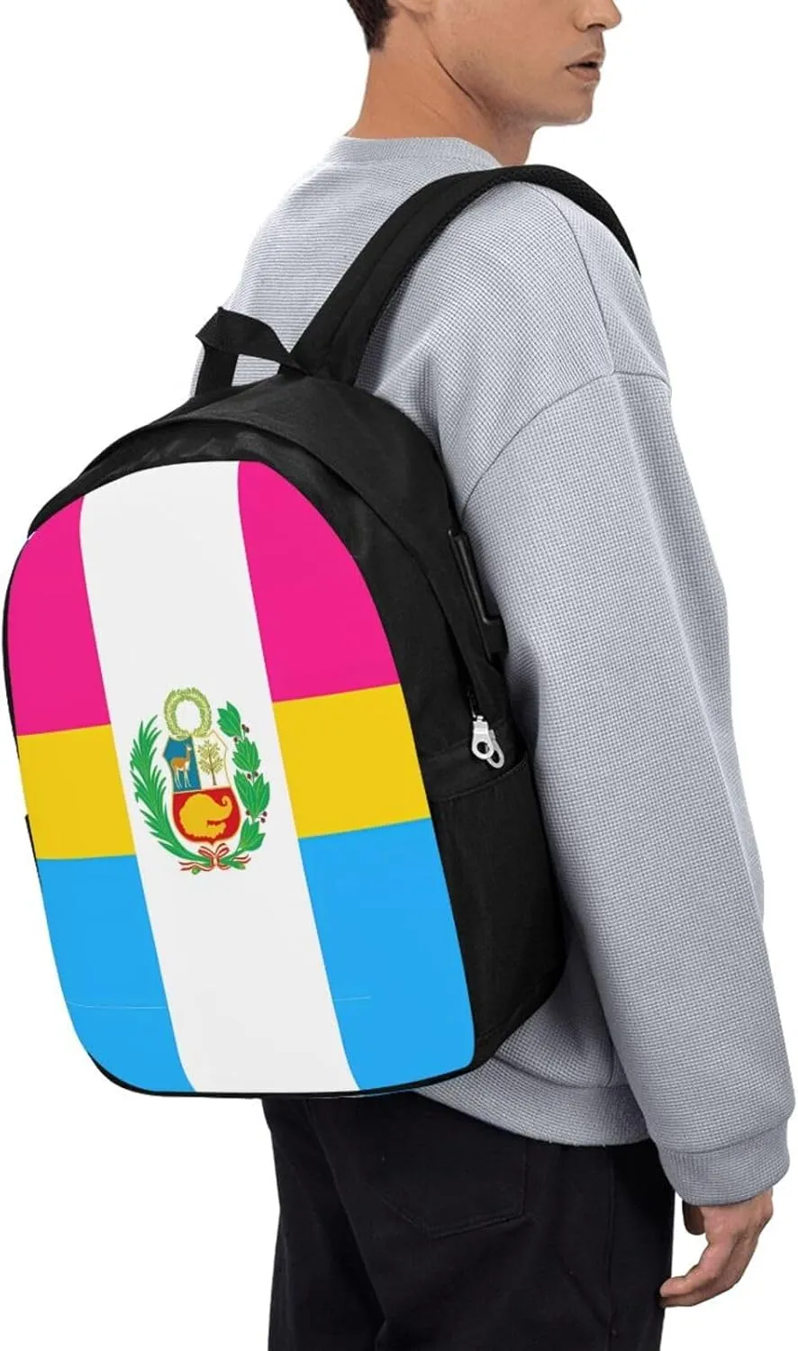 Peru Peruvian LGBT Rainbow Pride Flag Laptop Backpacks Travel Backpack Casual Business Daypack Sport Rucksack Computer Bag Fits up to 17 Inch Notebook with USB Port