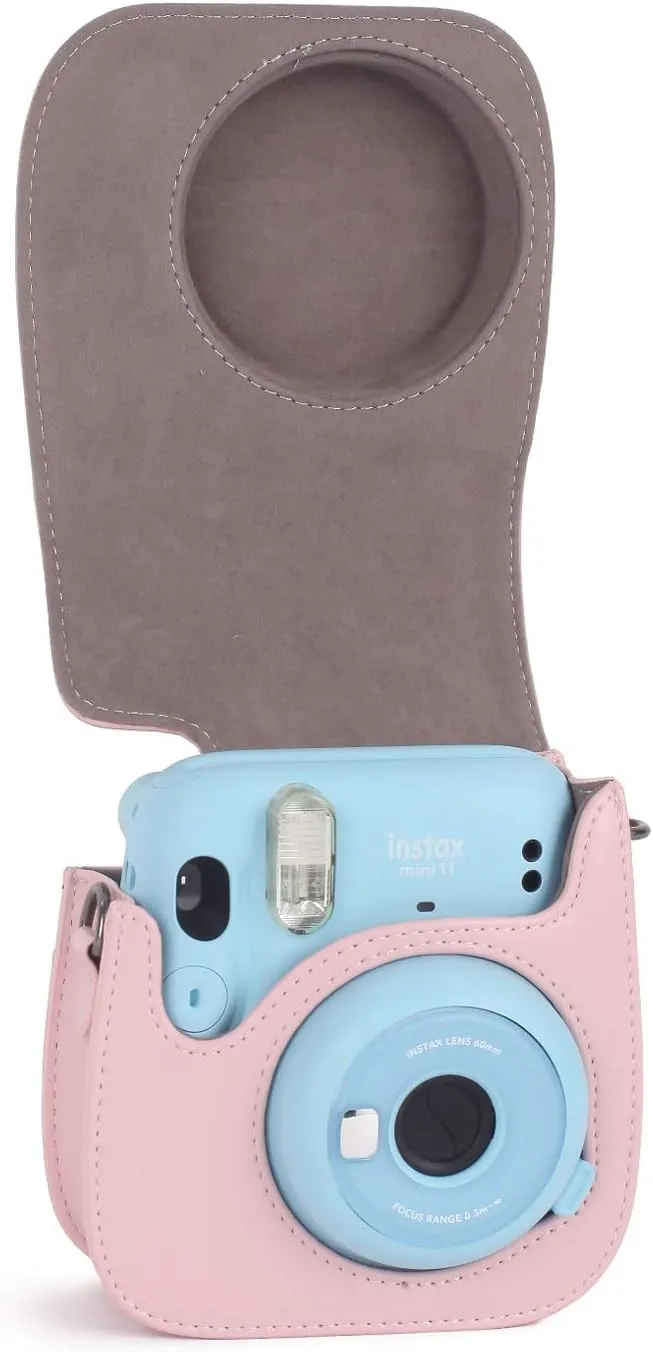 Phetium Instant Camera Case Compatible with Instax Mini 11/12,PU Leather Bag with Pocket and Adjustable Shoulder Strap (Blush Pink)