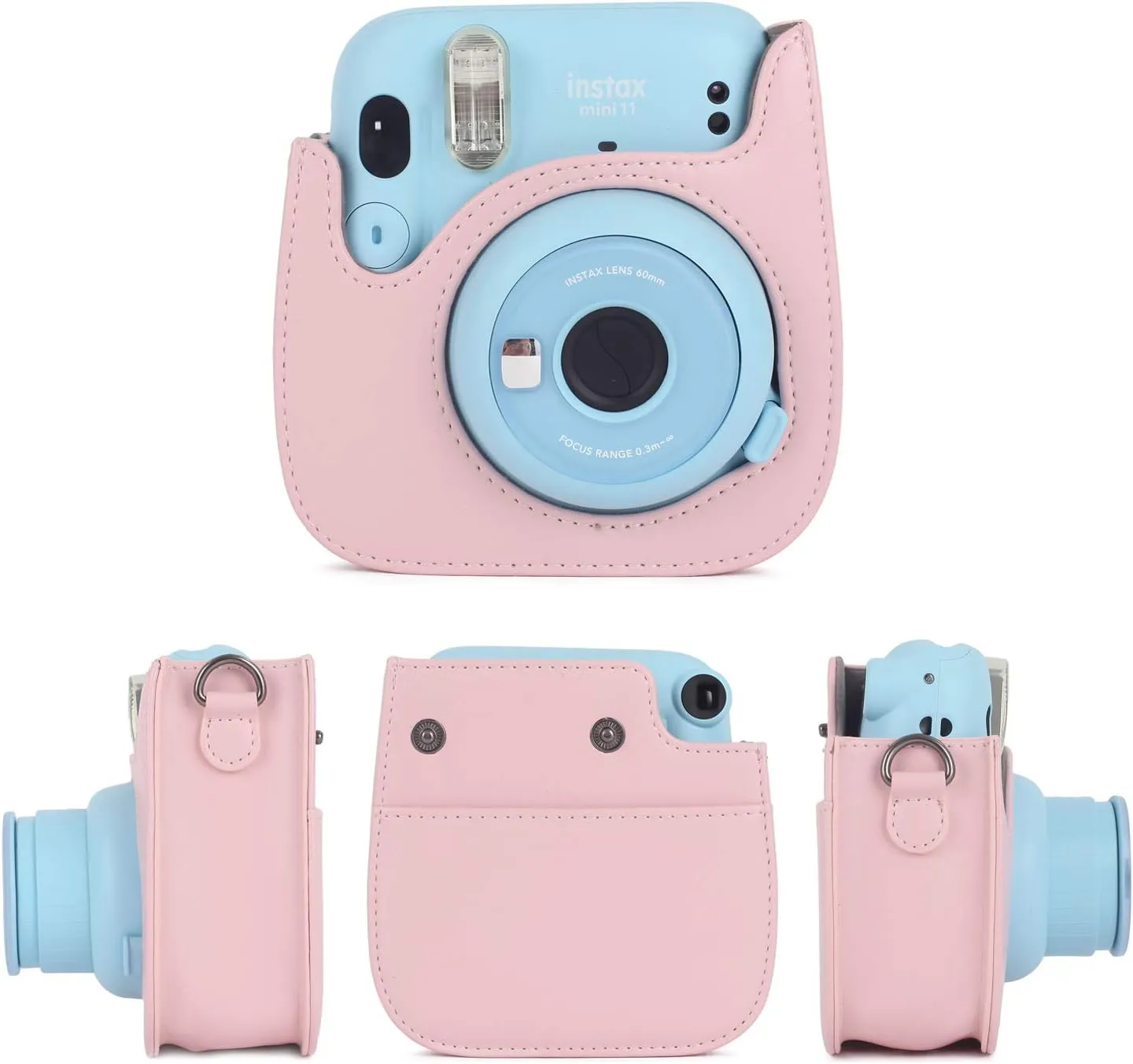 Phetium Instant Camera Case Compatible with Instax Mini 11/12,PU Leather Bag with Pocket and Adjustable Shoulder Strap (Blush Pink)