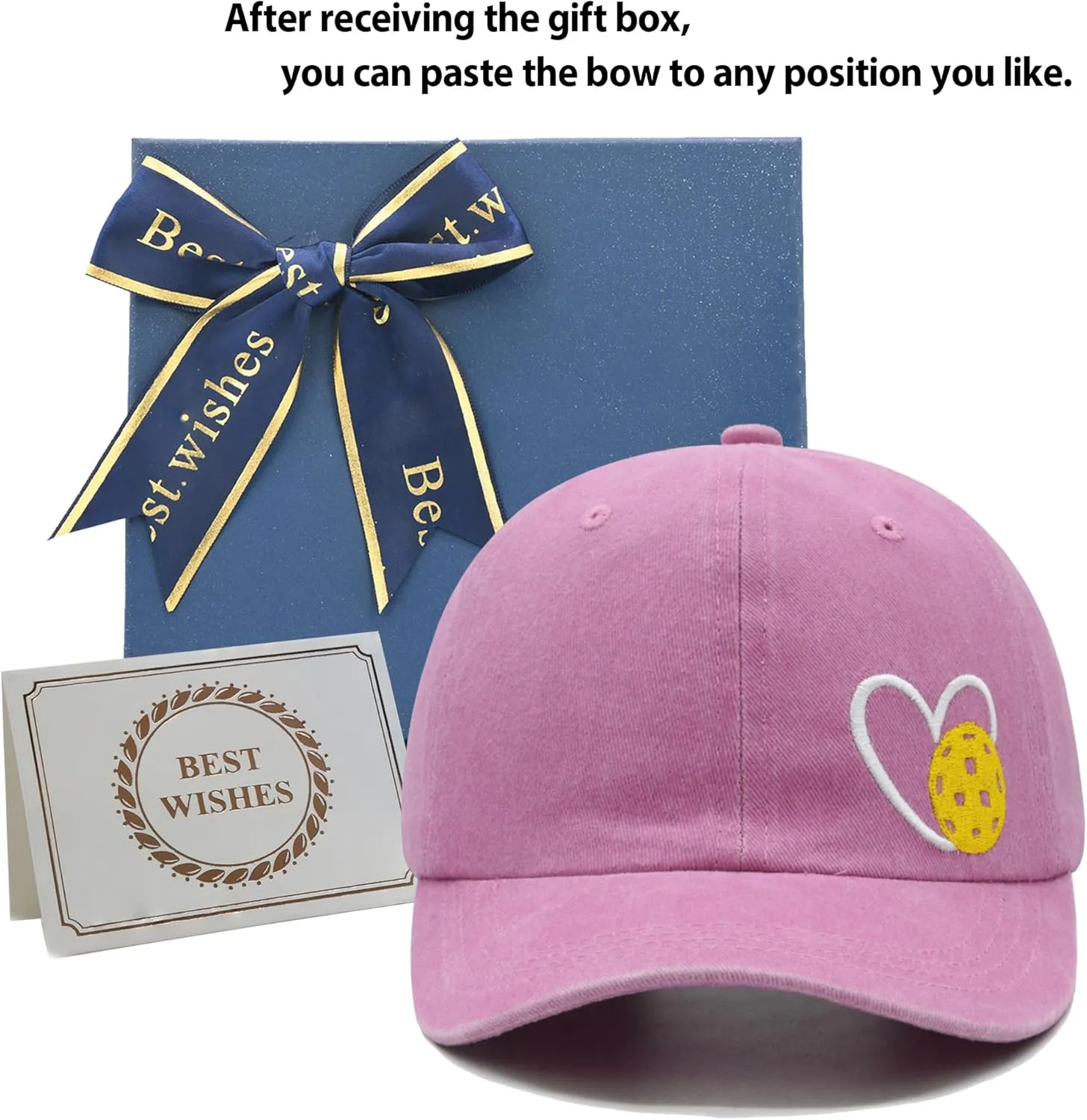 Pickleball Hat with Gift Box, Pickleball Gifts for Women Men, Adjustable Embroidered Heart Baseball Cap