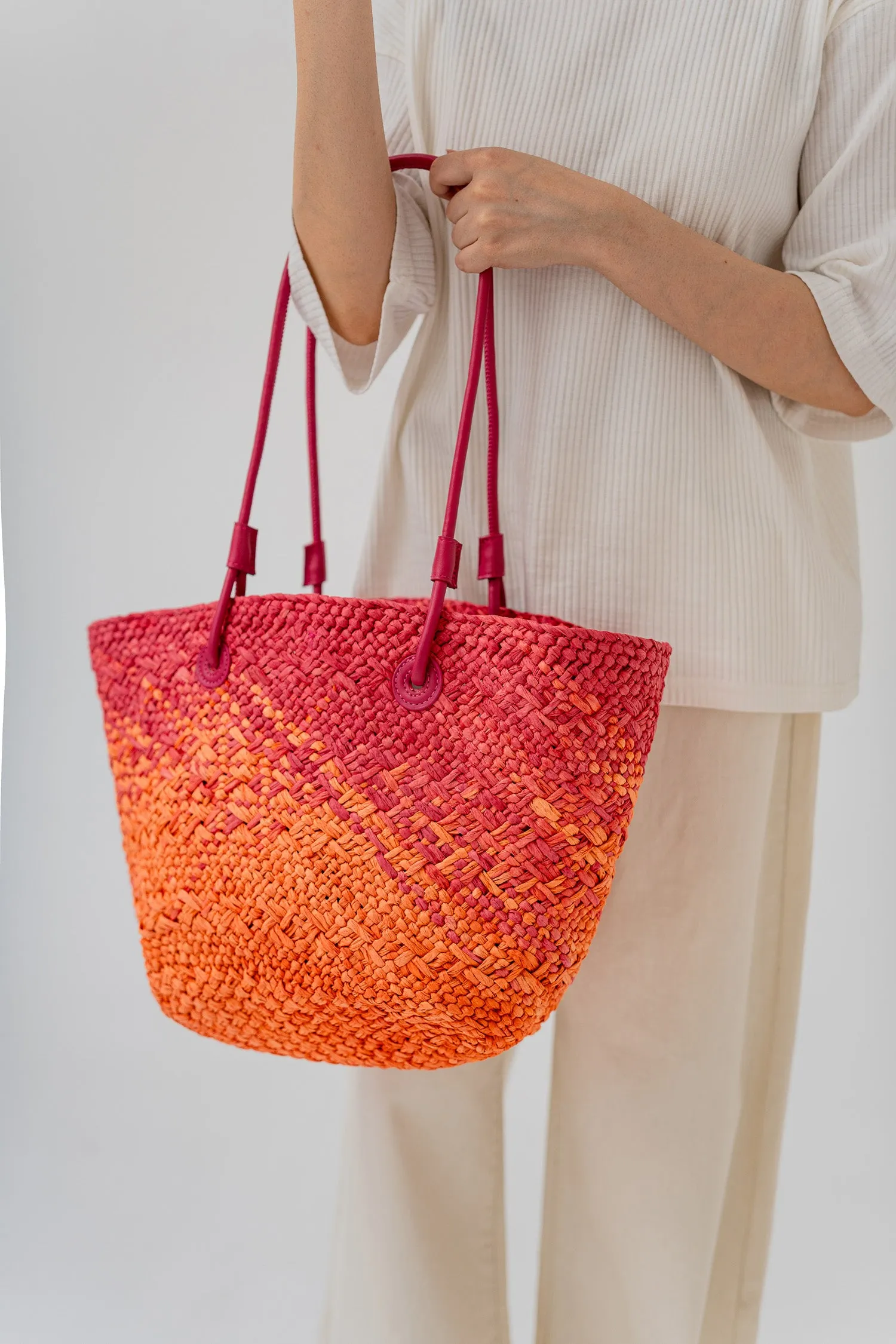 Pink Boho Straw Beach Tote