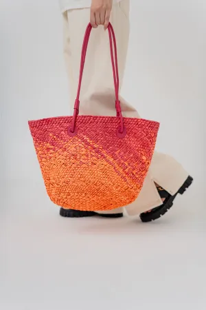 Pink Boho Straw Beach Tote