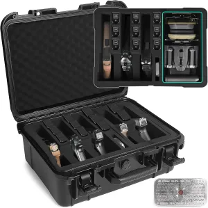 Pistol Case Holds 5 Handguns and 11 Magazines, TSA Approved Hard Shell Gun Cases for Handguns, 16 Inches Custom Pre-cut Foam Waterproof Handgun Case