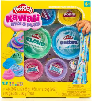 Play-Doh Kawaii Mix & Play Scented Compounds – Cloud, Butter, Foam, Super Stretch, Play Doh Kit, Gifts for Kids, Sensory Toys, Party Favors for Kids 8-12, Playdoh Compound Packs