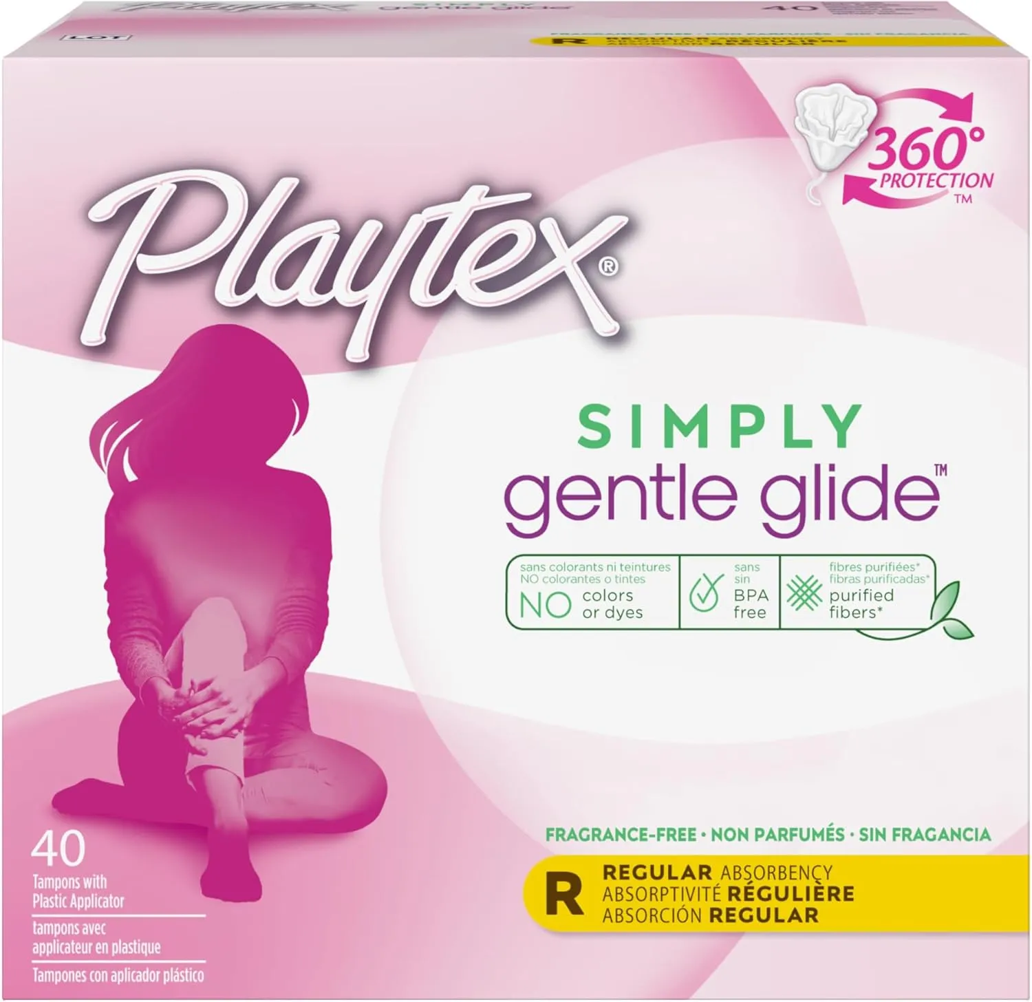 Playtex Gentle Glide Tampons with Triple Layer Protection, Regular, Unscented - 40 Count (Pack of 1)