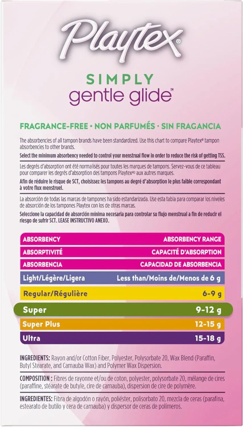 Playtex Simply Gentle Glide Unscented Tampons, Super Absorbency, 36 Count (Pack of 1) (Packaging May Vary)