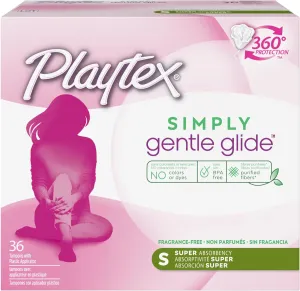 Playtex Simply Gentle Glide Unscented Tampons, Super Absorbency, 36 Count (Pack of 1) (Packaging May Vary)