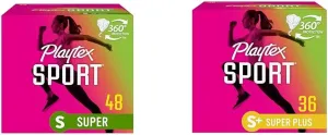 Playtex Sport Tampons, Super Absorbency, Fragrance-Free - 48ct & Sport Tampons, Super Plus Absorbency, Fragrance-Free - 36ct