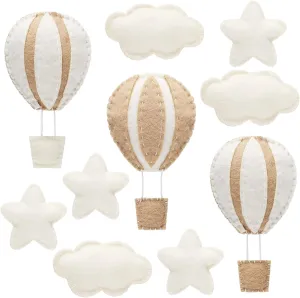 Poen 10 Pcs Star Hot Air Balloon and Cloud Nursery Decor Western Wall Decor for Bedroom Mini Felt Clouds Stars Hot Air Balloon Nursery Felt Wall for Kids Baby Bedroom(Khaki)