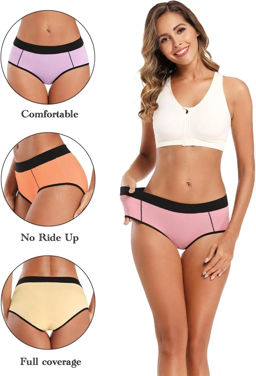 POKARLA Women's Cotton Stretch Underwear Ladies Mid-high Waisted Briefs Panties 5-Pack