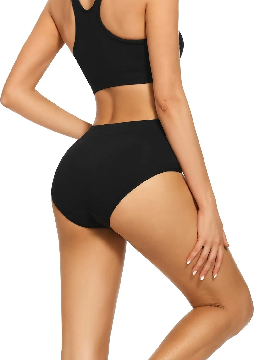 POKARLA Women's Cotton Stretch Underwear Ladies Mid-high Waisted Briefs Panties 5-Pack