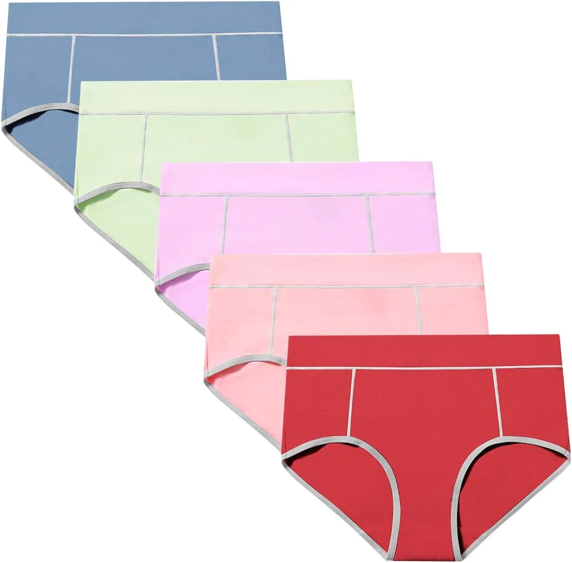 POKARLA Women's Cotton Stretch Underwear Ladies Mid-high Waisted Briefs Panties 5-Pack