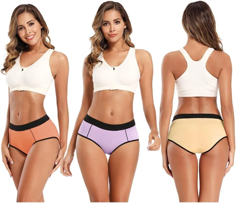 POKARLA Women's Cotton Stretch Underwear Ladies Mid-high Waisted Briefs Panties 5-Pack