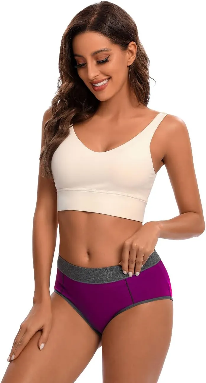 POKARLA Women's Cotton Stretch Underwear Ladies Mid-high Waisted Briefs Panties 5-Pack