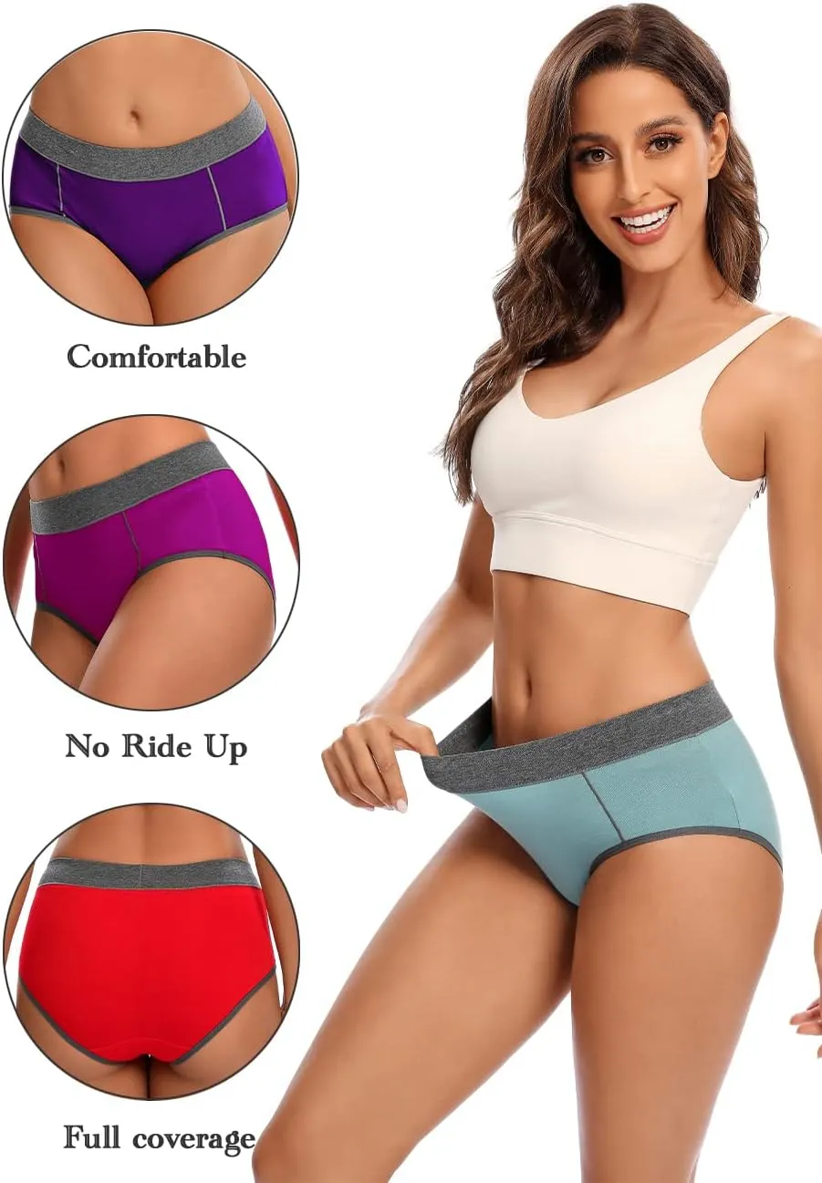 POKARLA Women's Cotton Stretch Underwear Ladies Mid-high Waisted Briefs Panties 5-Pack